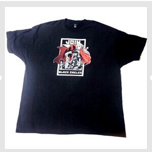 Anime Graphic T-Shirt Join Black Eagles Mens XXXL Short Sleeve Black Crew Neck